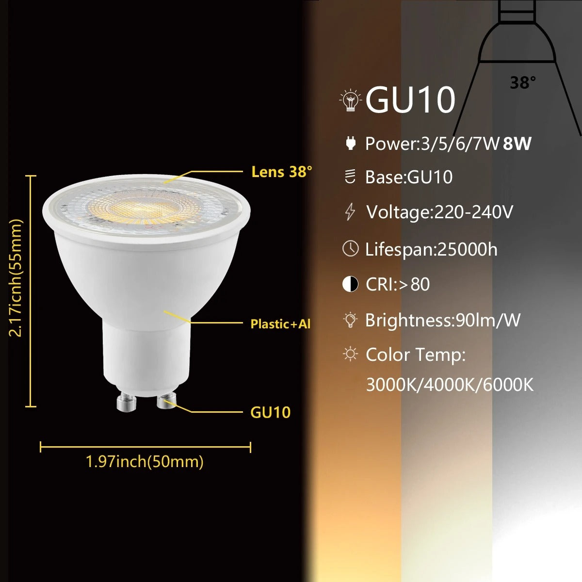 GU10 Led Bulbs Warm White, 5W, Dimmable Spotlight Bulbs GU10 Led Bulbs Warm White, 5W, Dimmable Spotlight Bulbs